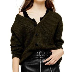 NWOT Topshop Button Front Cardigan -- Olive Green